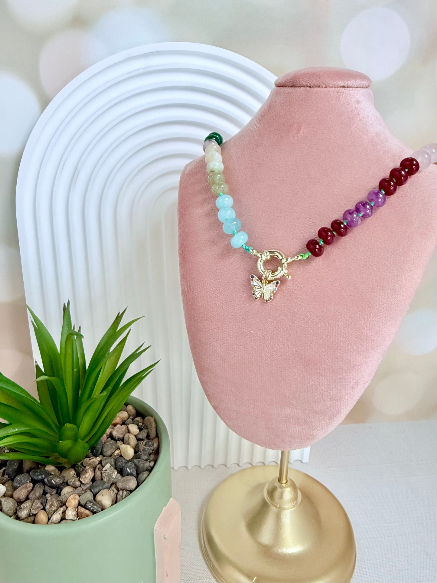 Multi color beaded butterfly necklace
