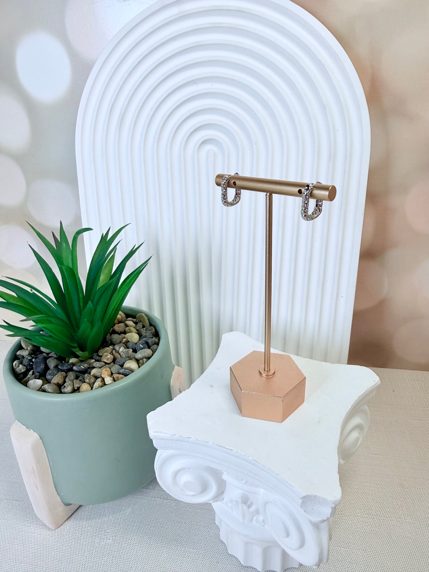 Texture Silver Rectangle Hoop