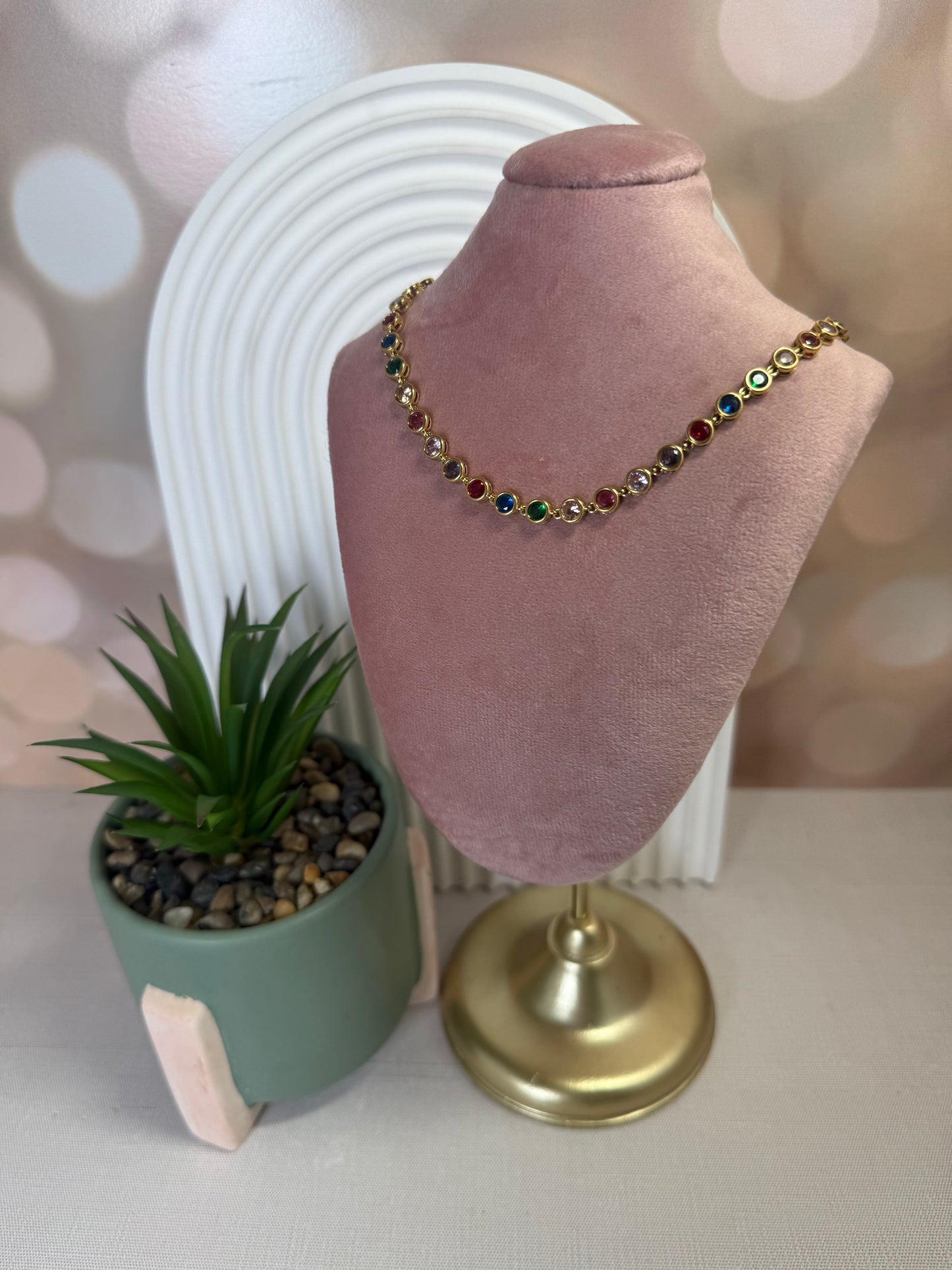 Multicolor Stone Chain Necklace