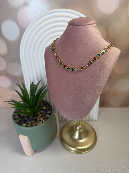 Multicolor Stone Chain Necklace