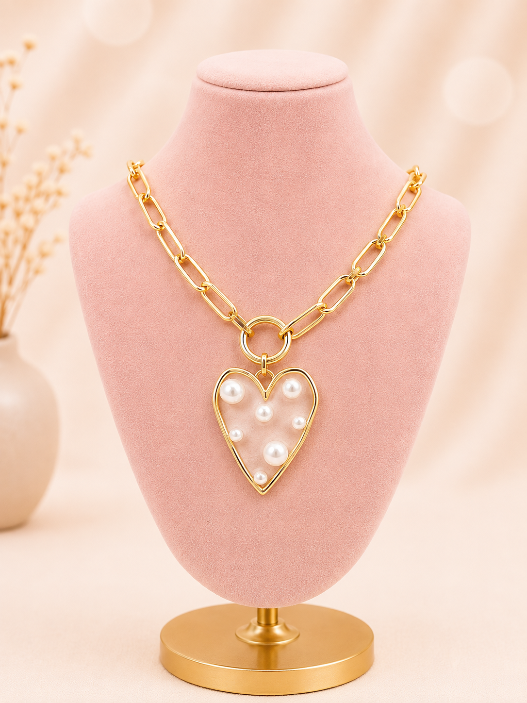 Chunky Pearl Heart Necklace
