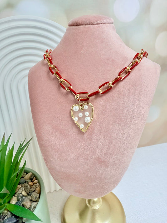 Red Enamel Pearl Heart