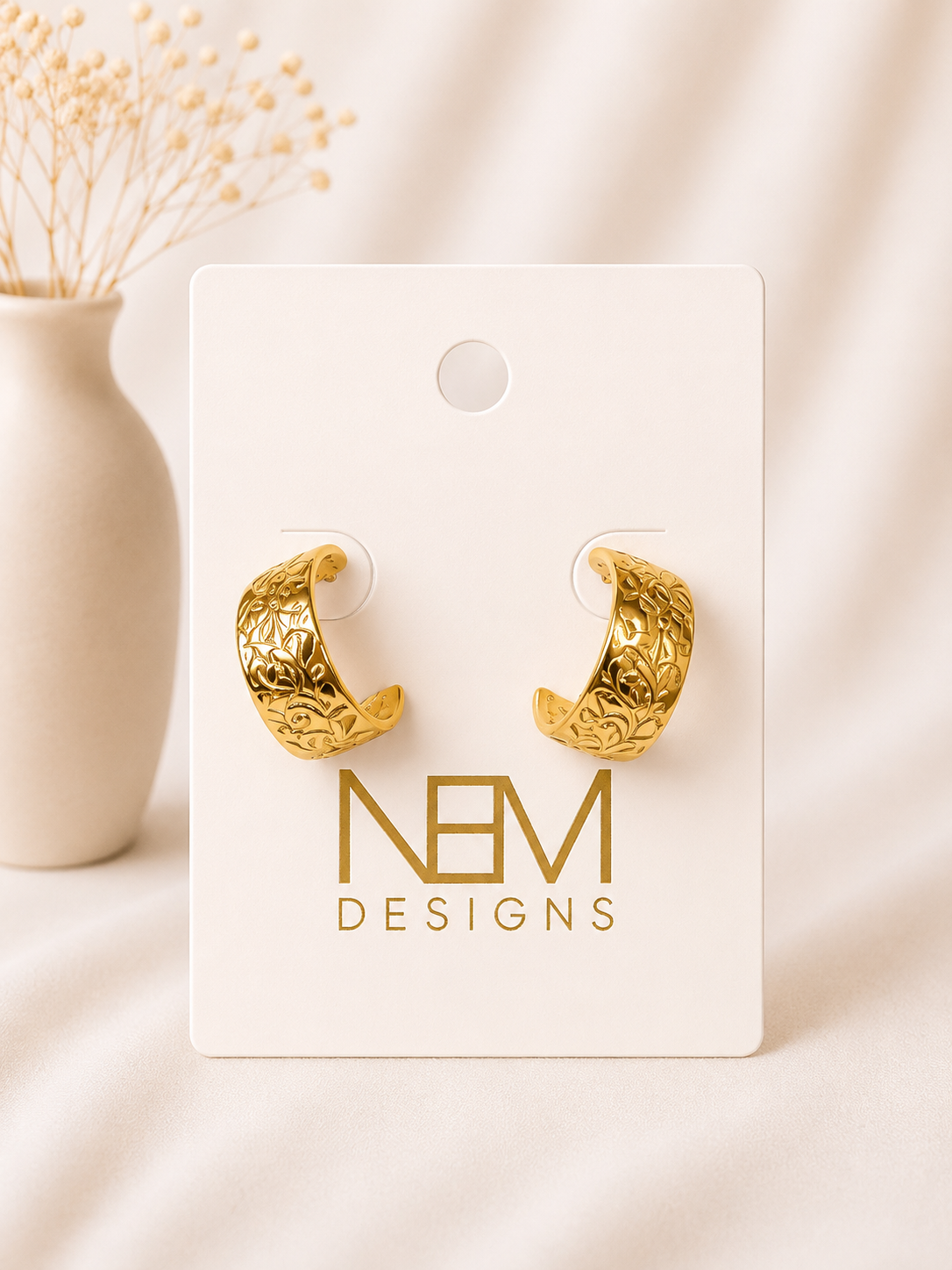 Gold Hoop Earring with Floral Detail
