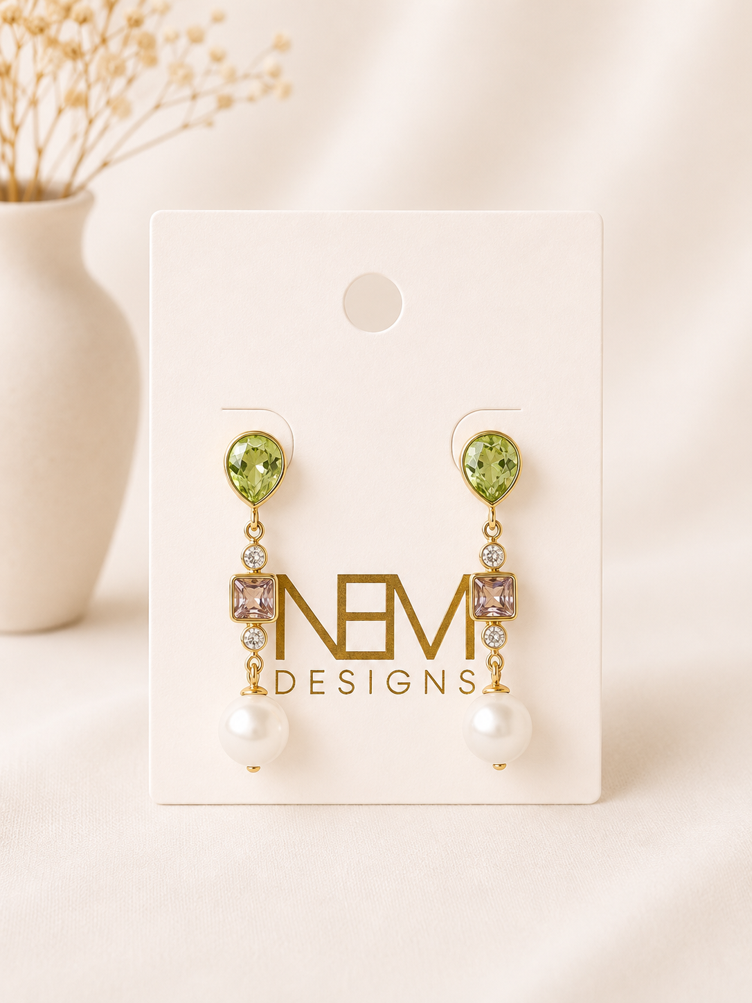 Gemstone and Pearl Drop Earrings