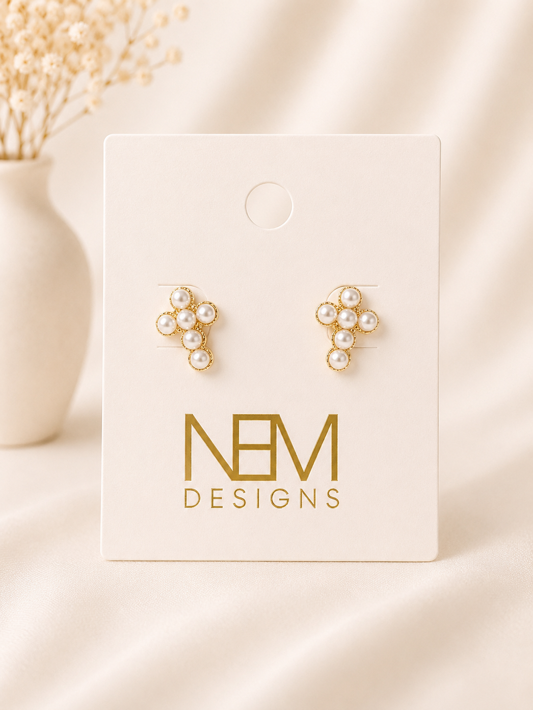 Pearl Cross Stud Earring