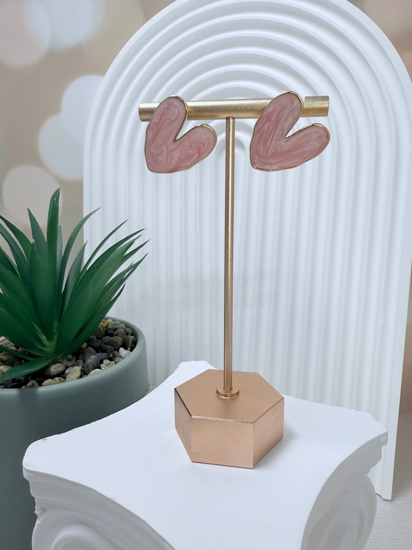 Pink Enamel Heart Stud