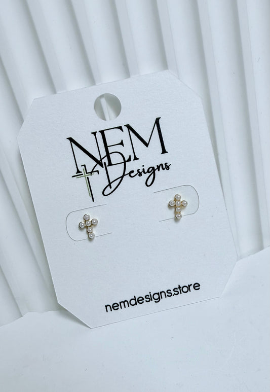 Pearl Cross Stud