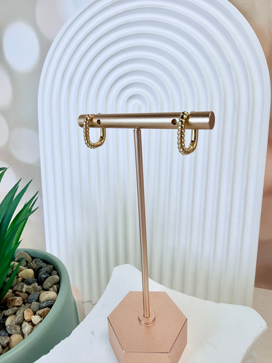 Beaded Gold Rectangle Hoop