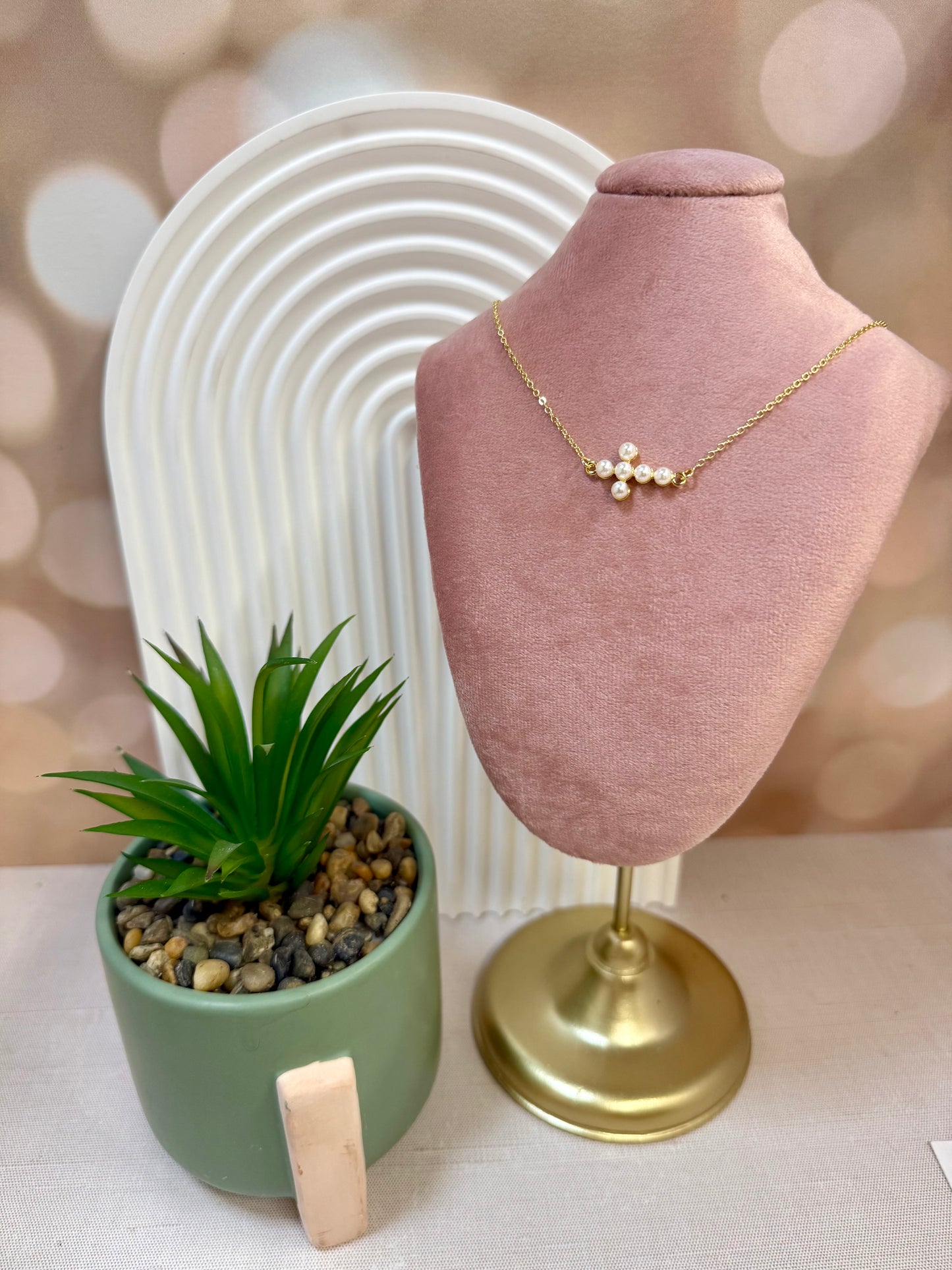 Gold and Pearl Sideways Cross