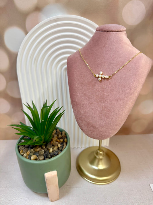 Gold and Pearl Sideways Cross