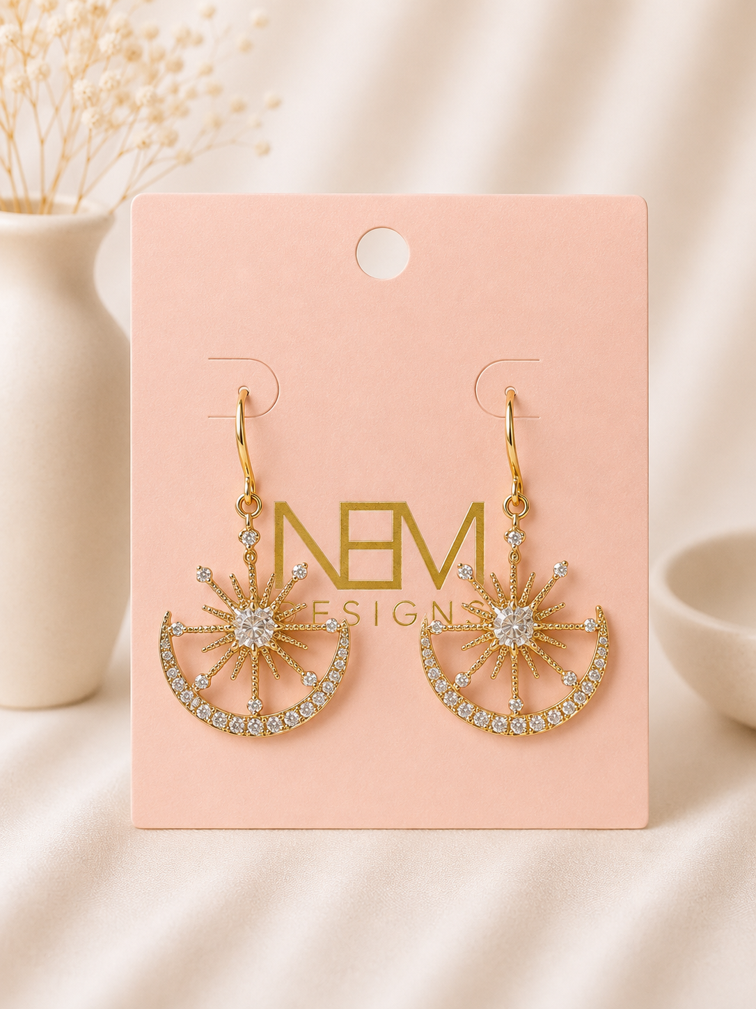Gold Hoop with Sunburst Drop Earring