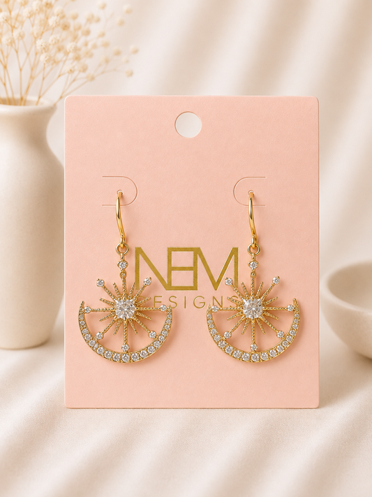 Gold Hoop with Sunburst Drop Earring