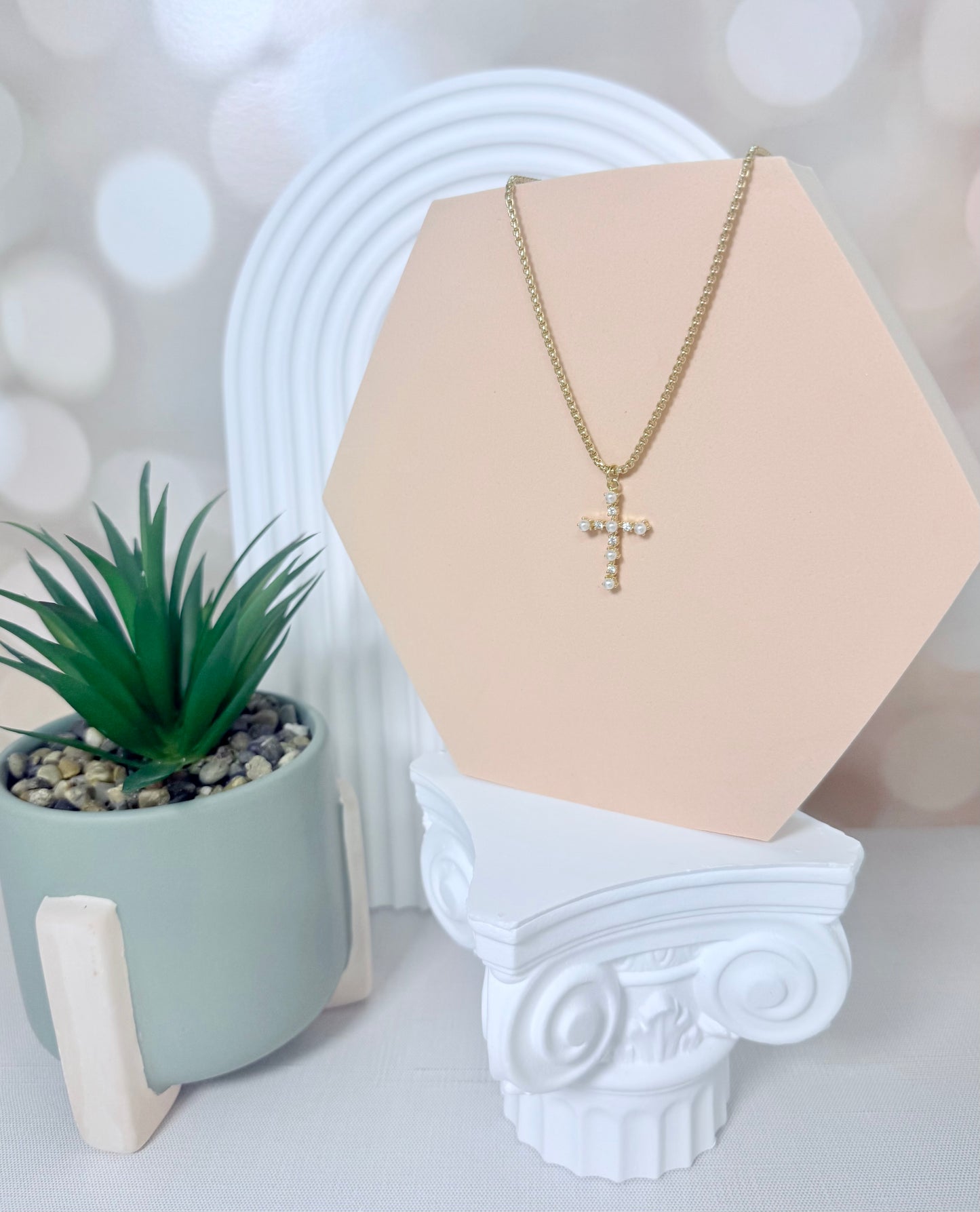 Gemstone and Pearl Cross