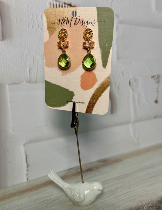 Pink & Green Gem Earrings