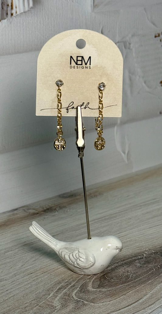 Gold Chain Cross Earrings