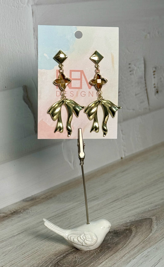 Gold Bow Dangle Earrings