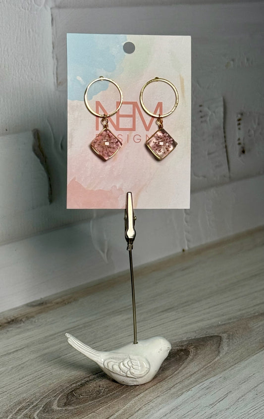 Pink Flower Dangle Earrings