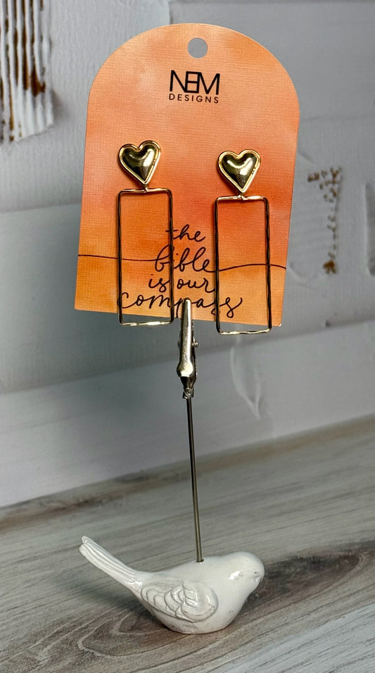 Gold Heart & Rectangle Earrings