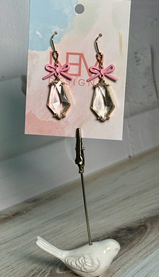 Pink Bow & Gem Earrings