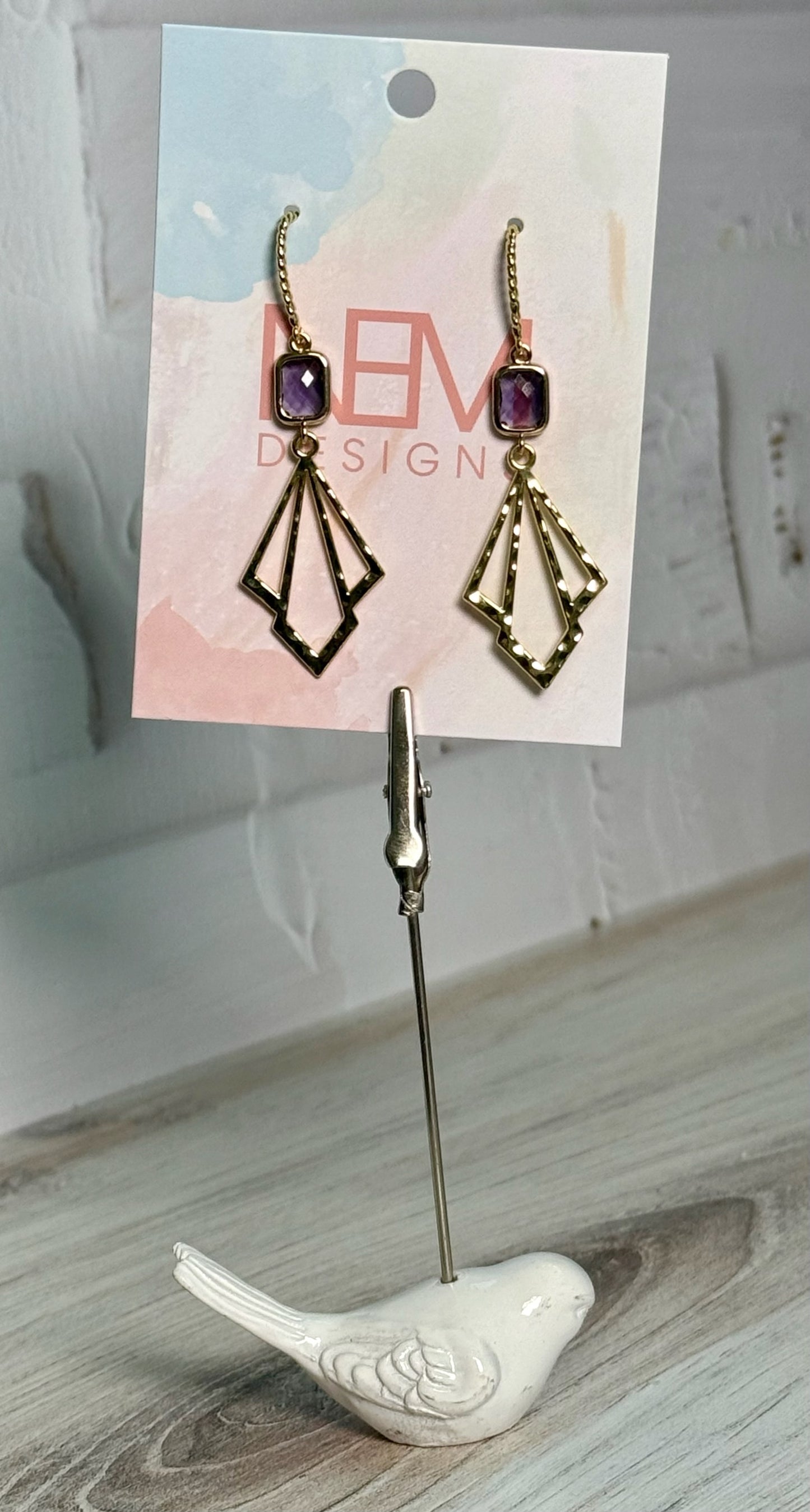 Purple Gem & Gold Cutout Earrings