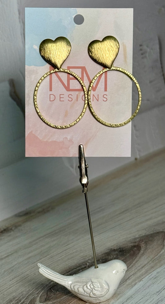 Gold Heart Circle Earrings