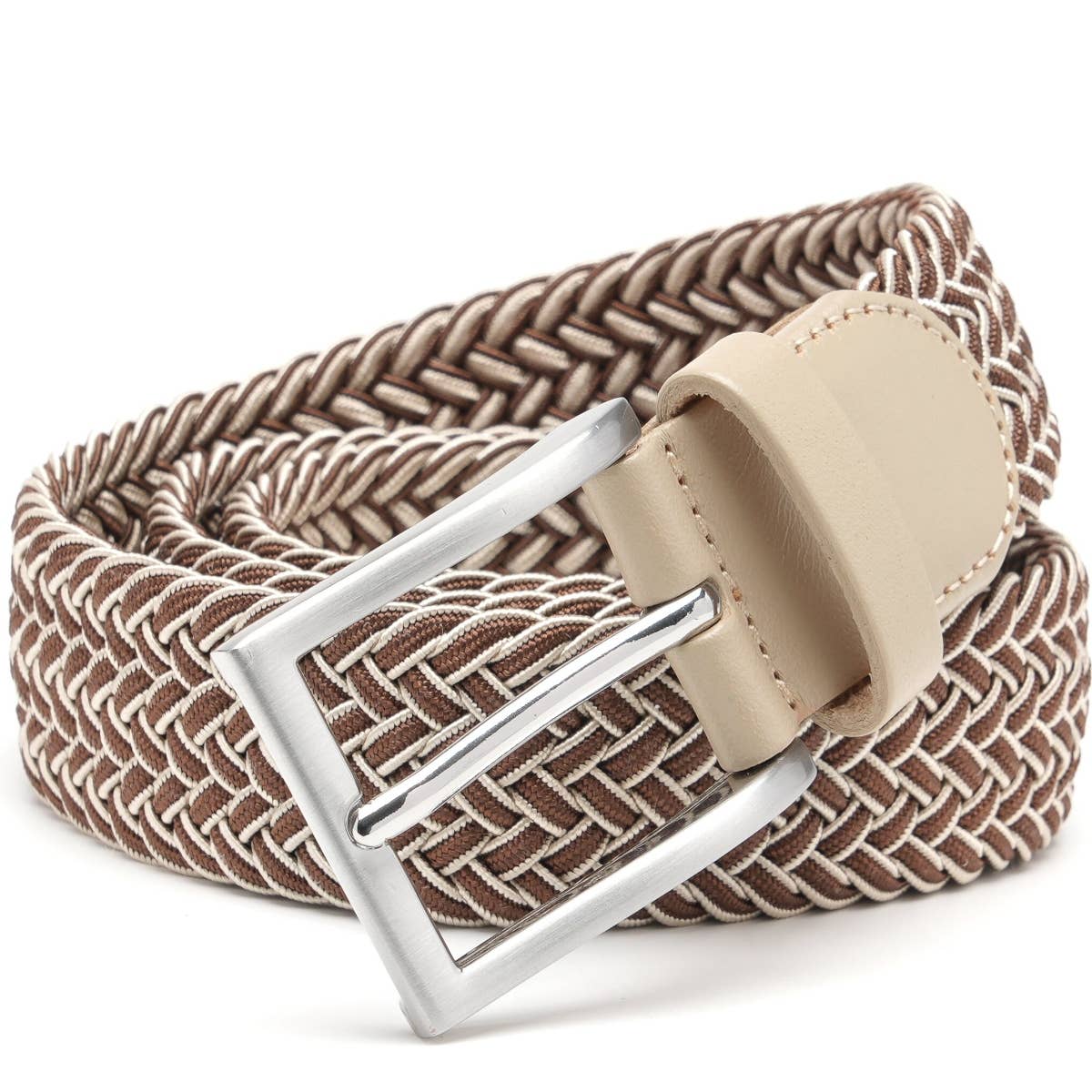 Elastic Braided Belt Golf Belt for Men -16#7(Brown/beige)