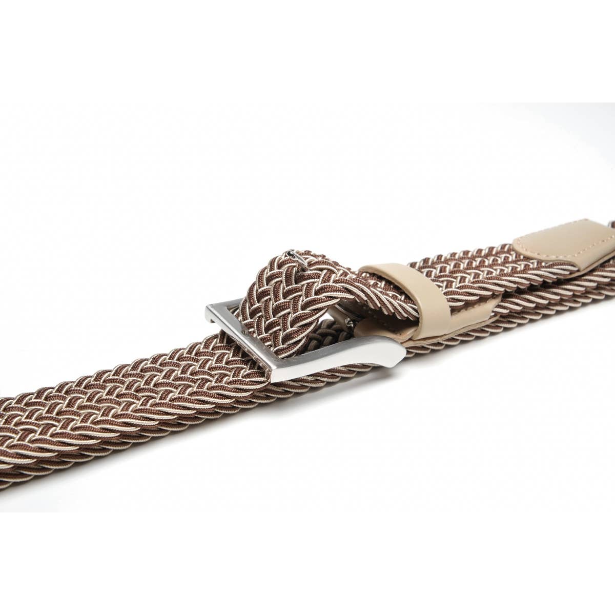 Elastic Braided Belt Golf Belt for Men -16#7(Brown/beige)