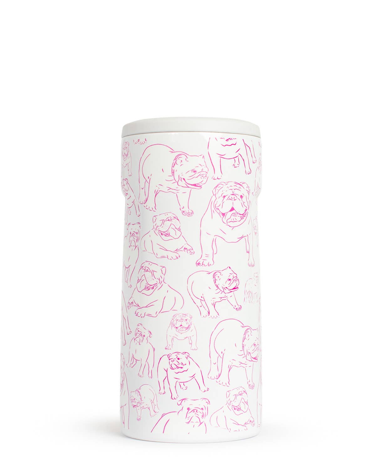 Chelsea Bulldog Insulated Slim Can Cooler   White/Pink   12oz